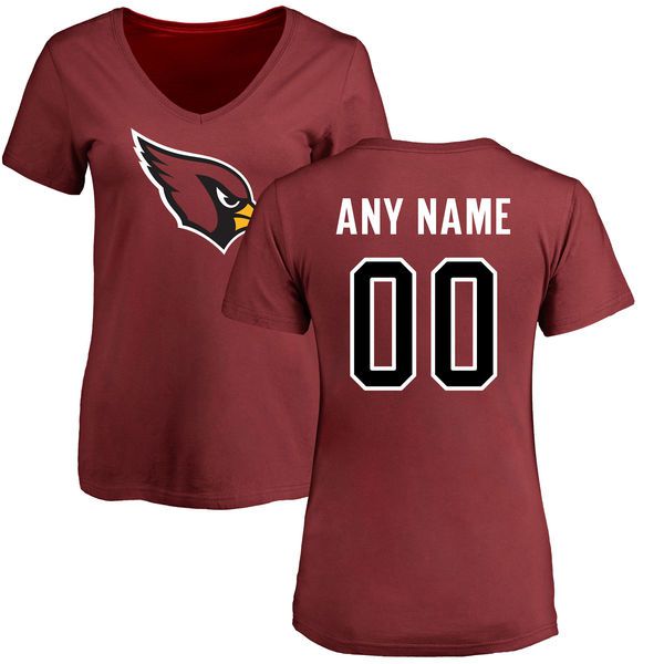 Women Arizona Cardinals NFL Pro Line Maroon Any Name and Number Logo Custom Slim Fit T-Shirt->->Sports Accessory